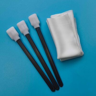 린트 프리 블랙 핸들 직사각형 스폰지 디테일링 면봉 폼 팁 면봉 프린터 청소 키트(폴리에스테르 물티슈 포함)