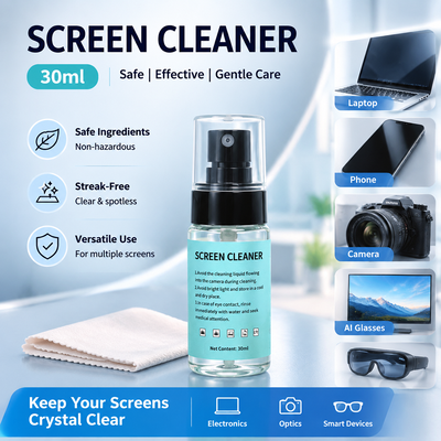 30mL-120mL 얼룩 없는 전자제품 클리너 - 게임용 모니터, VR 헤드셋 및 스마트 안경용 천 포함