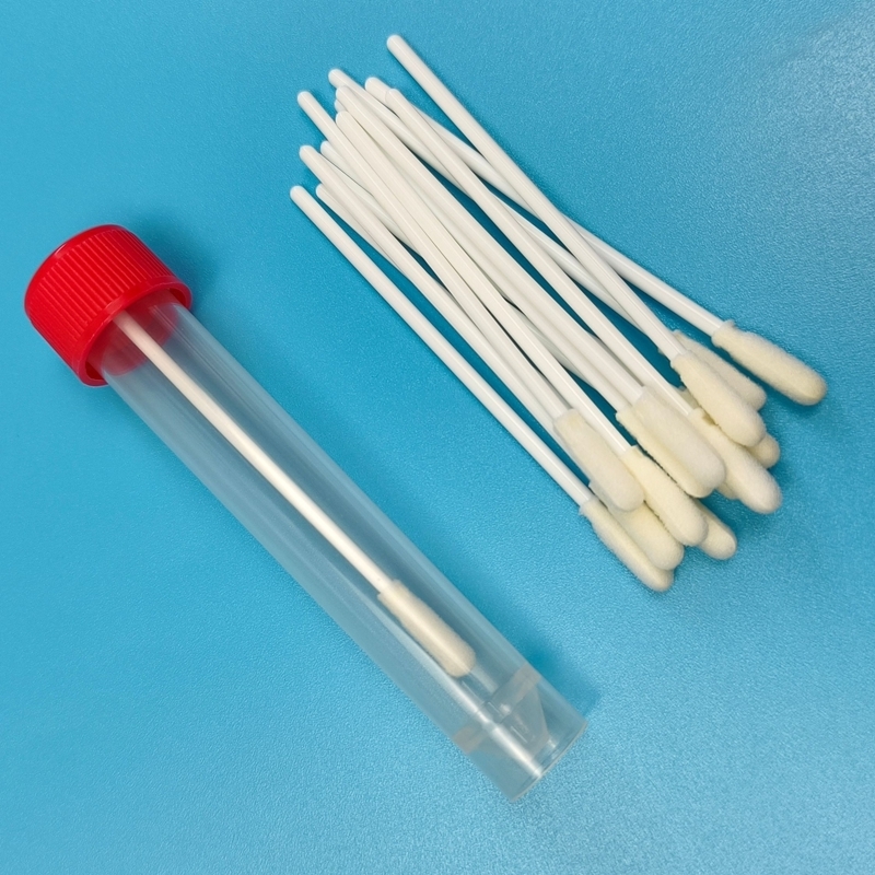 8cm PP 스틱 멸균 폼 팁 면봉, 튜브 포함, 실험실 환경 표면 샘플링 면봉